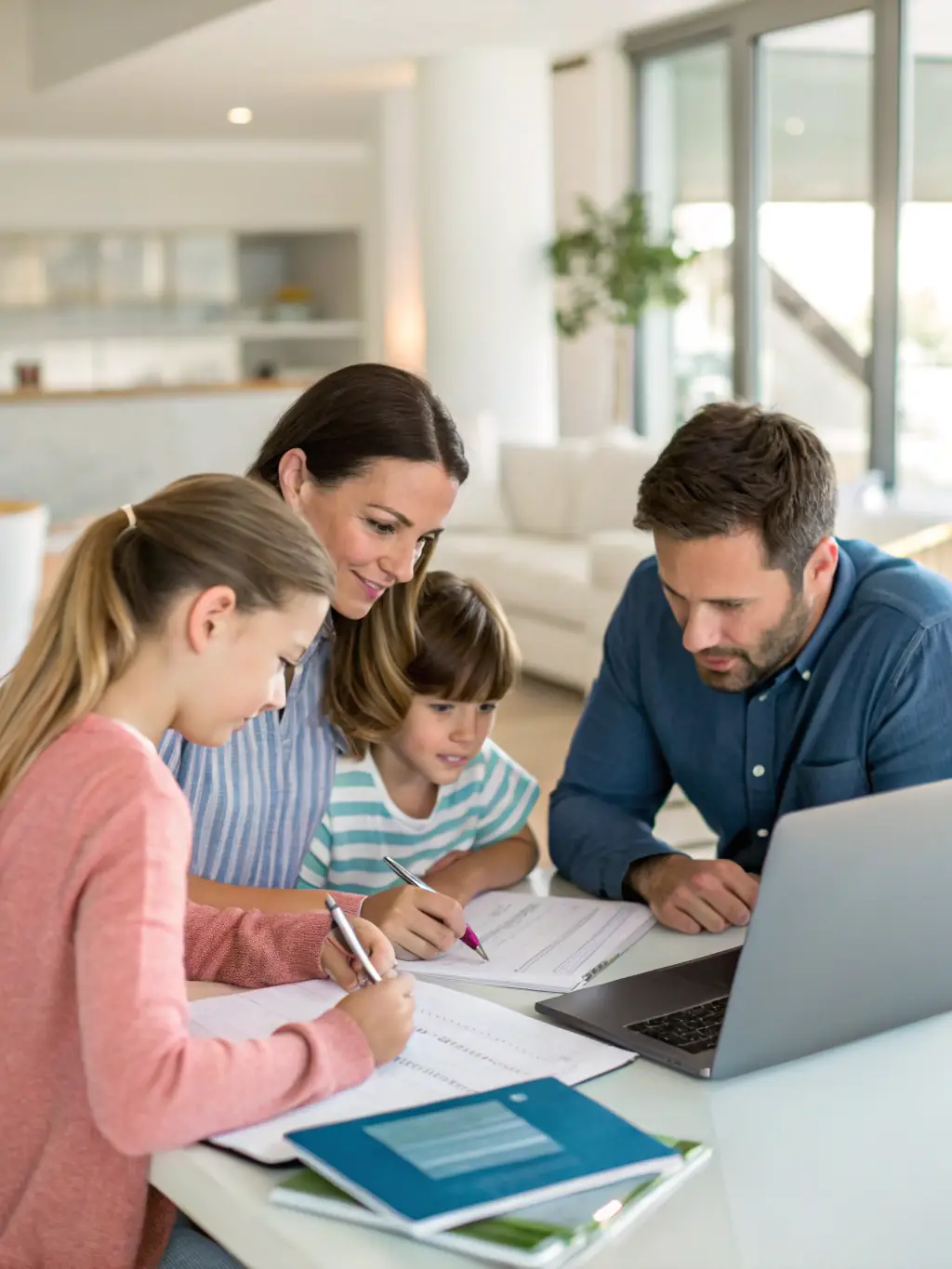 A South African family is reviewing their financial plan with a consultant in a comfortable setting, emphasizing long-term financial security and peace of mind.