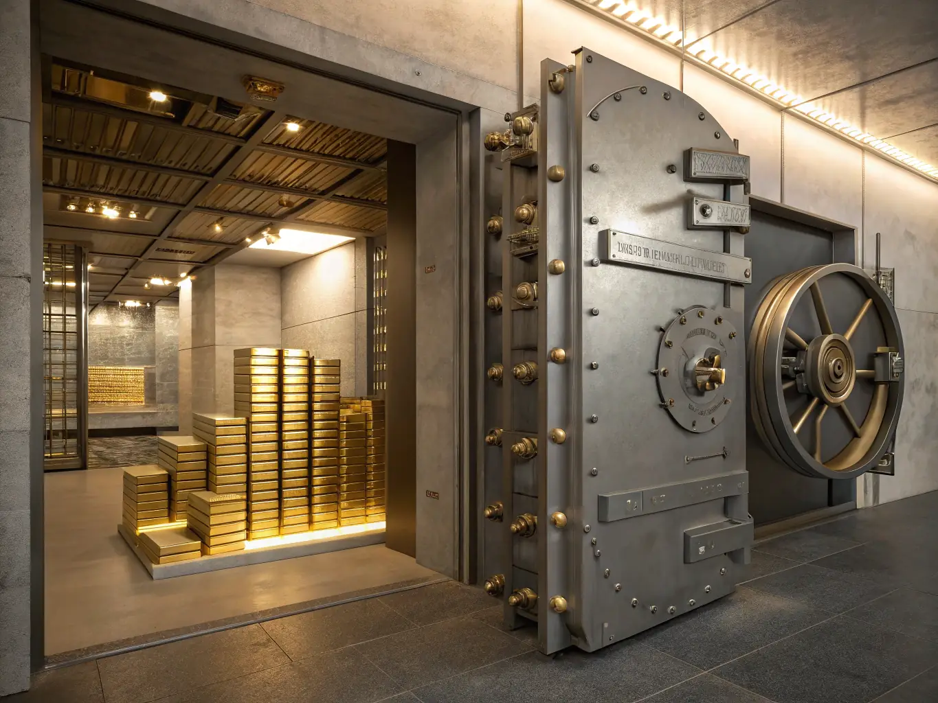 An image showcasing a secure vault filled with gold bars and valuable assets, representing wealth and financial security.
